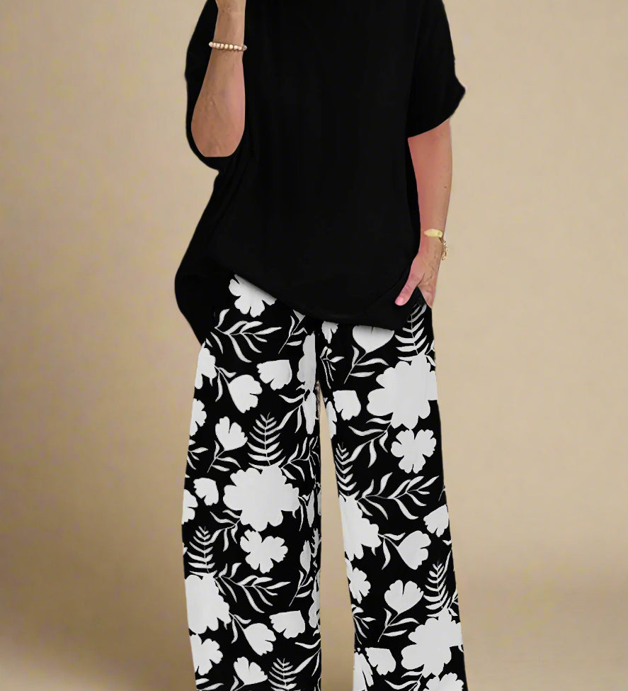 Sæt Andrée | Mønstrede Bukser + Ensfarvet Top