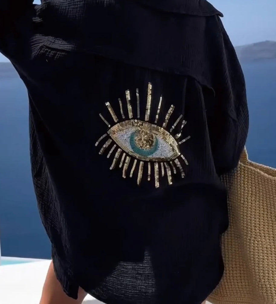 Ayline | Blå Øje Skjorte i Bomuldsgaze