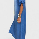 Lea | Lang Kjole i Denimlook med Sideslids