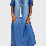 Lea | Lang Kjole i Denimlook med Sideslids