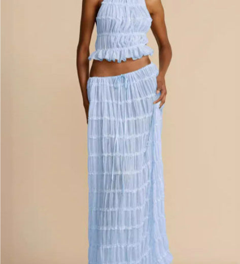 Sæt Jeanette | Haltertop + Nederdel – Let & Åndbar