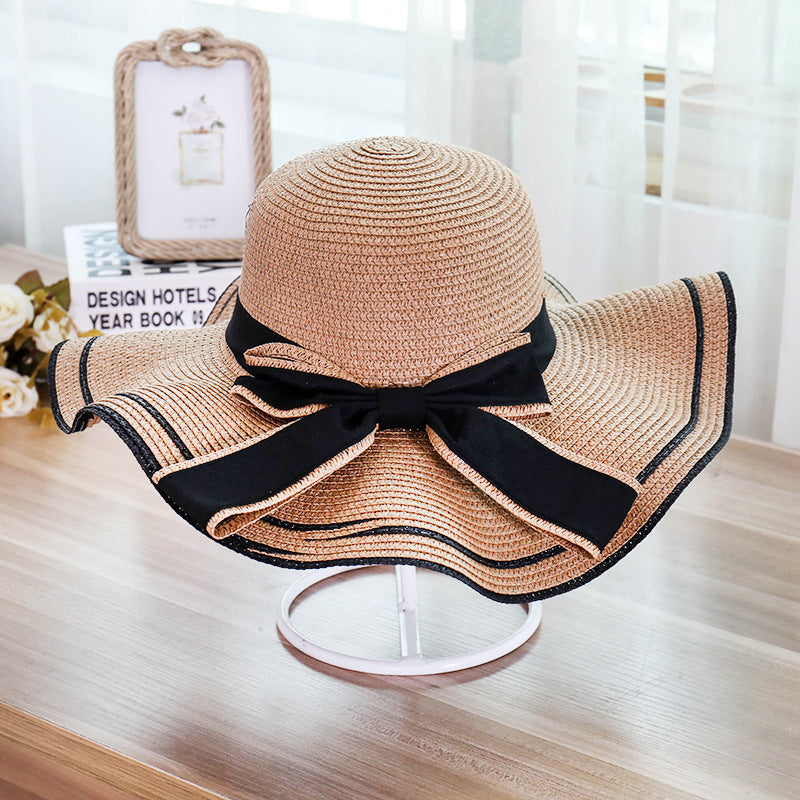 Hat female summer seaside vacation beach hat bow ribbon female sunscreen straw hat folding (Copy)