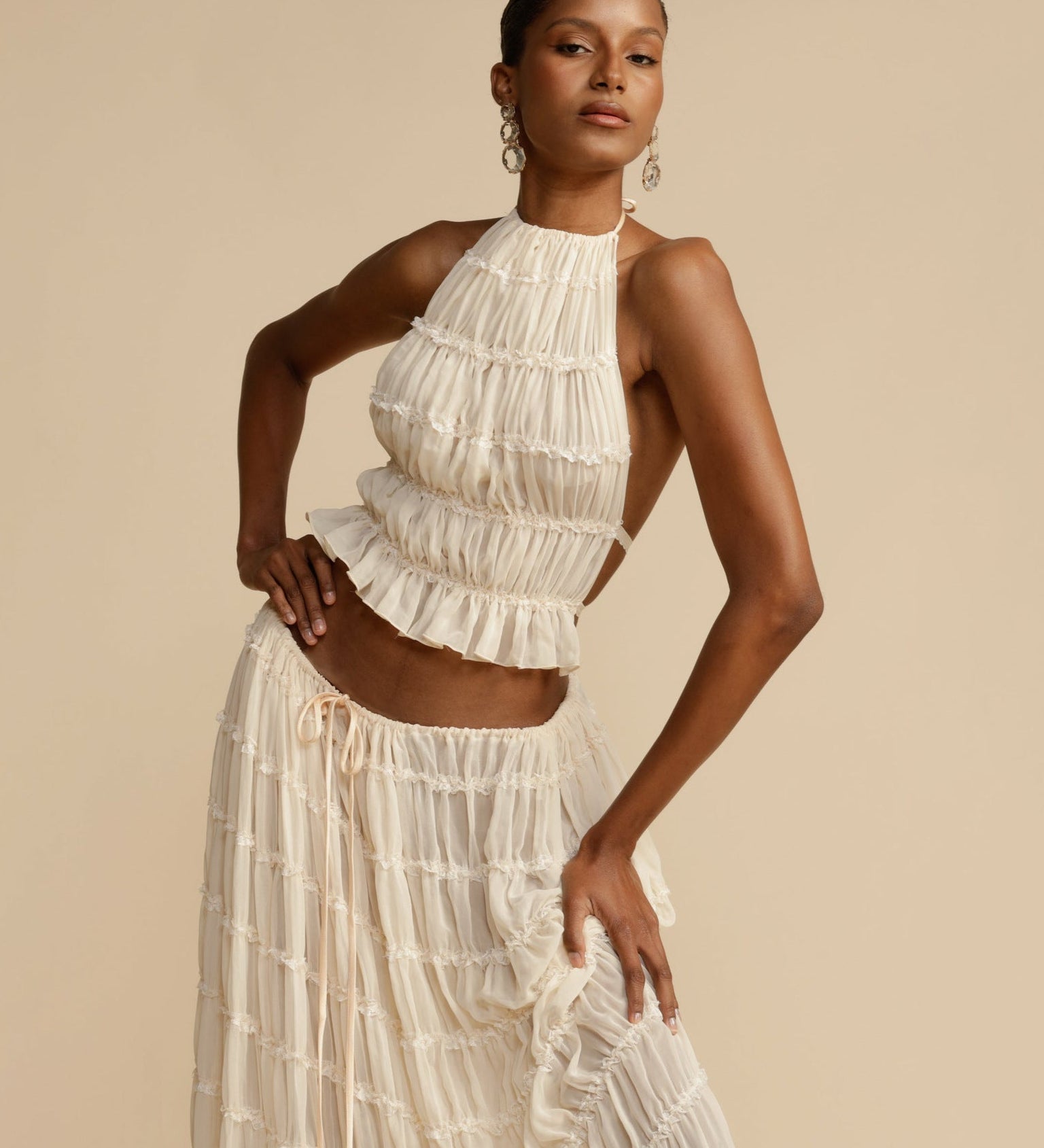 Sæt Jeanette | Haltertop + Nederdel – Let & Åndbar