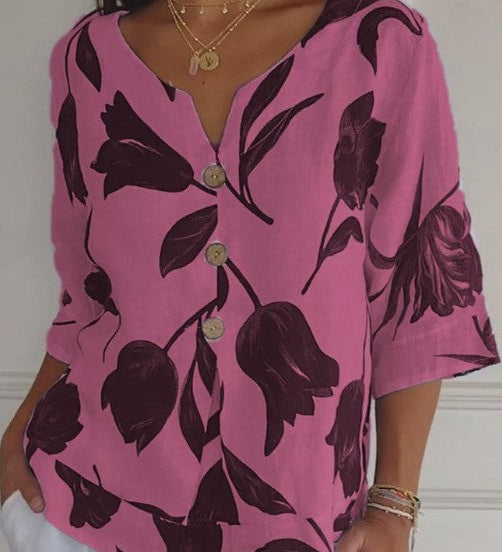 Sanne | Blomstret bluse med knap foran