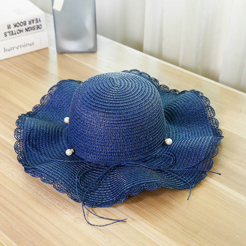 Hat female summer seaside vacation beach hat bow ribbon female sunscreen straw hat folding (Copy)
