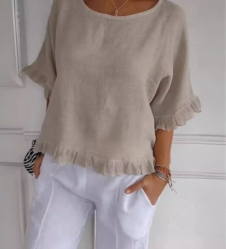 Amanda | Casual Top med Volantkant