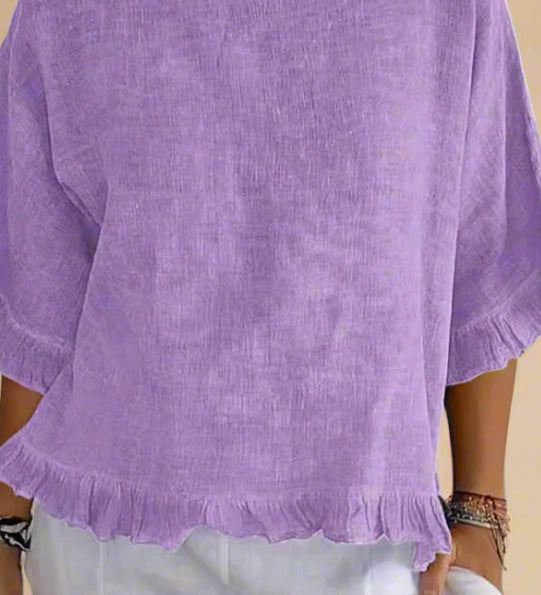 Lærke Bluse | Blød Linned – Afslappet Elegance med Flæsedetaljer