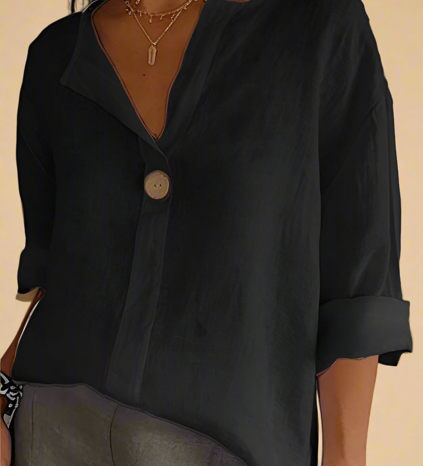 Ella BLUSE | Hørbluse med enkelt knap og elegant komfort