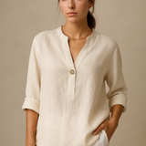 Ella BLUSE | Hørbluse med enkelt knap og elegant komfort