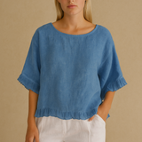 Lærke Bluse | Blød Linned – Afslappet Elegance med Flæsedetaljer