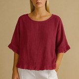 Lærke Bluse | Blød Linned – Afslappet Elegance med Flæsedetaljer