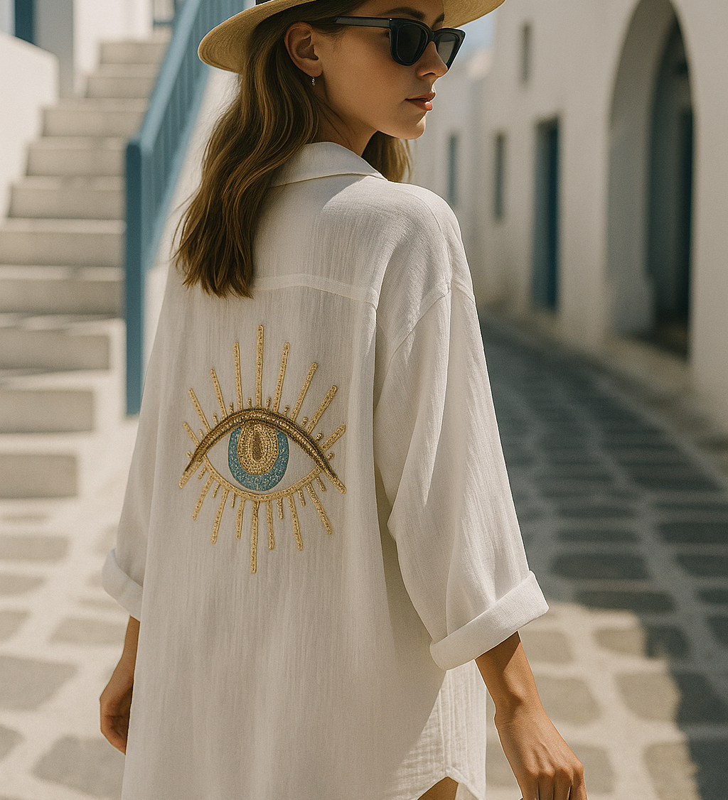 Ayline | Blå Øje Skjorte i Bomuldsgaze