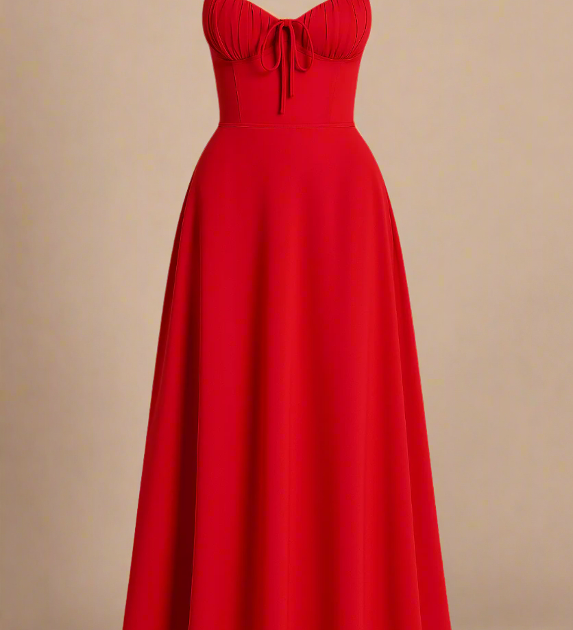 LEA KJOLE | Lang kjole med corsage-top og tynde stropper