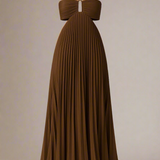 SOFIE KJOLE | Lang plisseret kjole med krydsstropper og struktureret bryst
