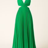 Gilda Kjole | Plisseret midi-kjole med sidesnit og krydset udskæring