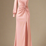 Elira Kjole | Satin gallakjole med én lang ærme