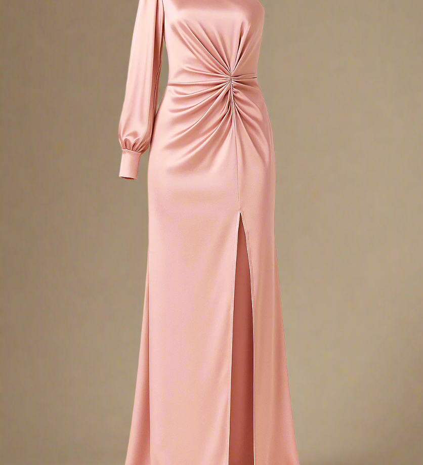 Elira Kjole | Satin gallakjole med én lang ærme