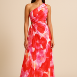 Signe Kjole | Plisseret one-shoulder kjole med blomstermønster