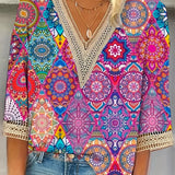 Divina | V-hals Bluse med Korte Ærmer