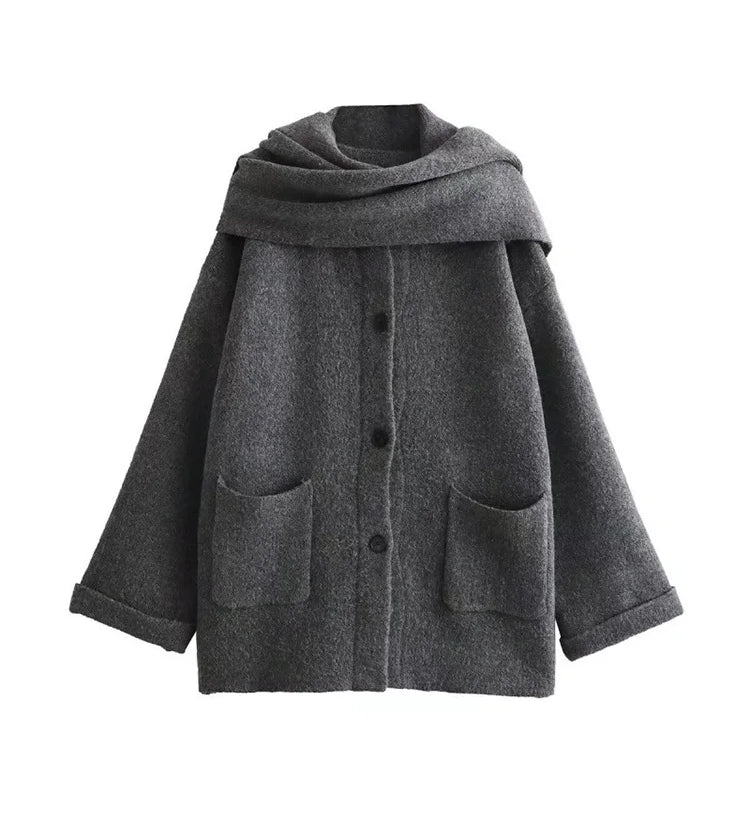 Abigail | Strikket Cardigan med Tørklæde