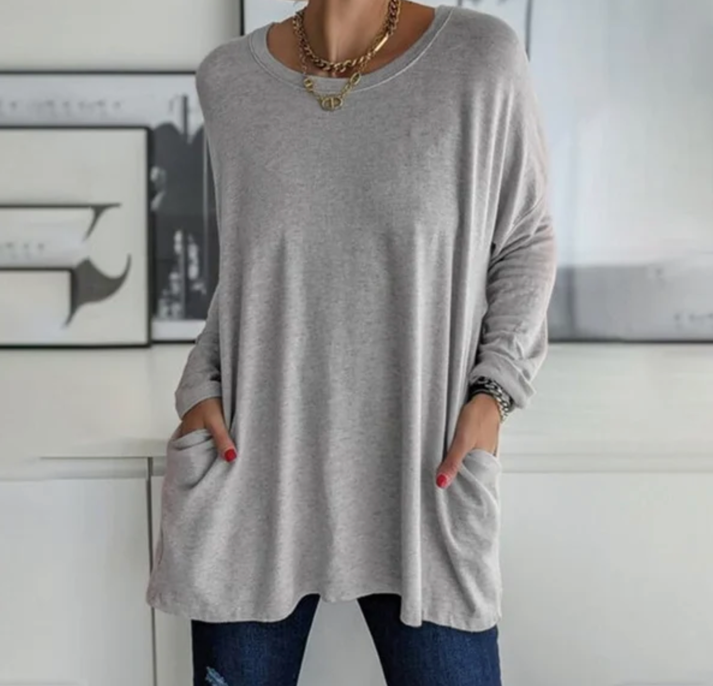 Ava™ | Casual Oversized Tunic Top med lommer