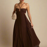 SOFIE KJOLE | Lang plisseret kjole med krydsstropper og struktureret bryst