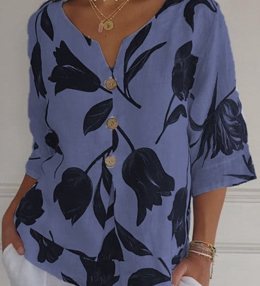 Sanne | Blomstret bluse med knap foran