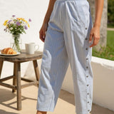 ALVA BUKSER | Casual Elegance med Let Struktur & Stribet Finish