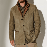 Oskar | Herre Ruskindsblazerjakke Med Læderkant