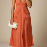 Gilda Kjole | Plisseret midi-kjole med sidesnit og krydset udskæring