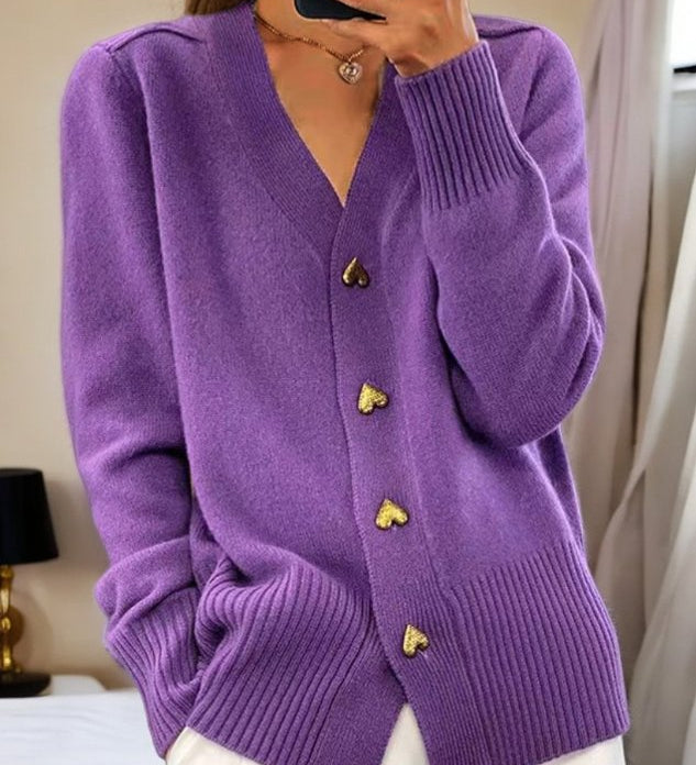 Alma™ – Sort cardigan med gyldne hjerteknapper